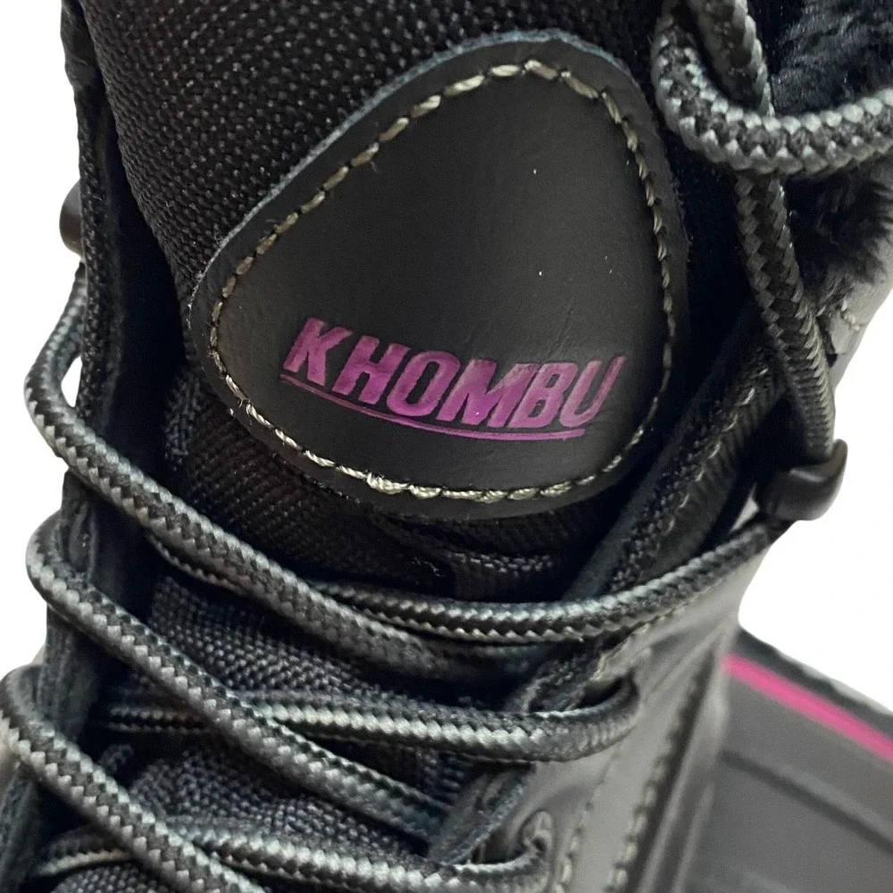 Khombu Womens Black Faux Fur Lined Winter Snow Boot Pink Accents Lace Up 8 NWT